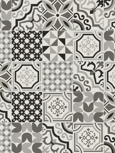 Carreaux de Sassuolo gris à motifs, style carreaux de ciment